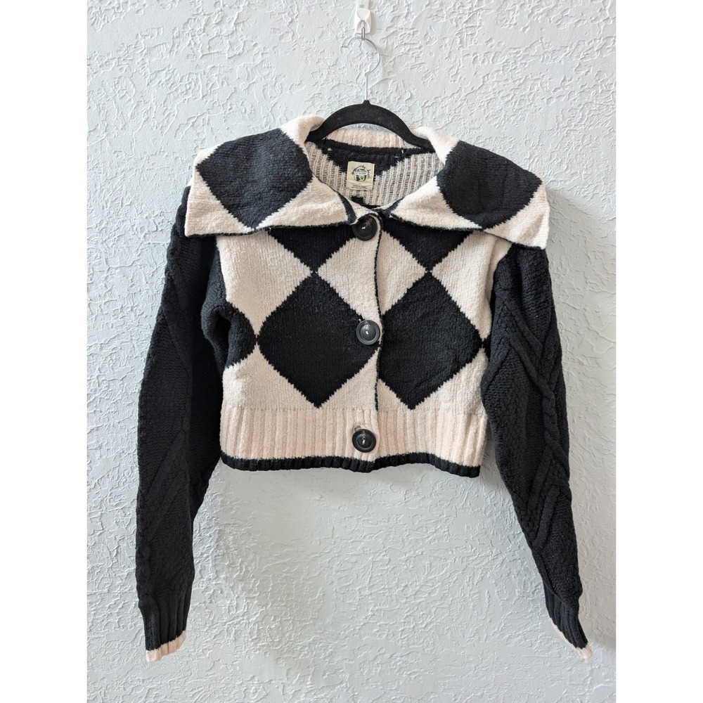 Free People We The Free Joy Diamond Polo Cardigan XS in Black Cream